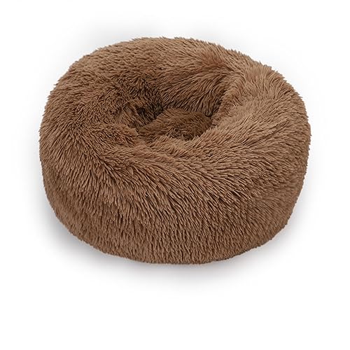 Hundebett, rund, Plüsch, Donut-Form, waschbar, abnehmbar, weich, flauschig, für Hunde und Katzen, bequemes Haustierbett (100 cm, Hellbraun) von BangDon
