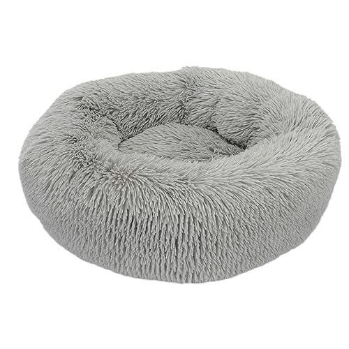 Hundebett, rund, Plüsch, Donut-Form, waschbar, abnehmbar, weich, flauschig, für Hunde und Katzen, bequemes Haustierbett (100 cm, Hellgrau) von BangDon