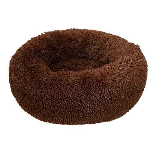 Hundebett, rund, Plüsch, Donut-Form, waschbar, abnehmbar, weich, flauschig, für Hunde und Katzen, bequemes Haustierbett (100 cm, Kaffeebraun) von BangDon