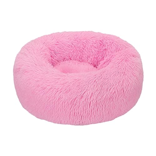 Hundebett, rund, Plüsch, Donut-Form, waschbar, abnehmbar, weich, flauschig, für Hunde und Katzen, bequemes Haustierbett (100 cm, Rosa) von BangDon