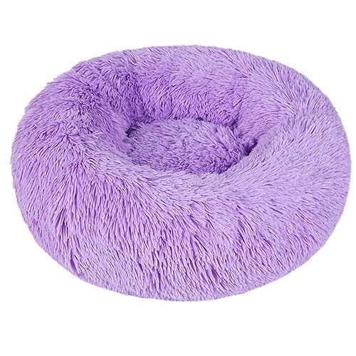 Hundebett, rund, Plüsch, Donut-Form, waschbar, abnehmbar, weich, flauschig, für Hunde und Katzen, bequemes Haustierbett (100 cm, Violett) von BangDon