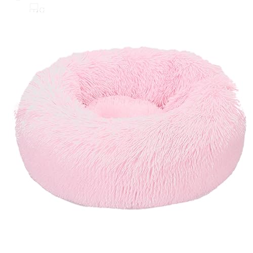 Hundebett, rund, Plüsch, Donut-Form, waschbar, abnehmbar, weich, flauschig, für Hunde und Katzen, bequemes Haustierbett (50 cm, Hellrosa) von BangDon