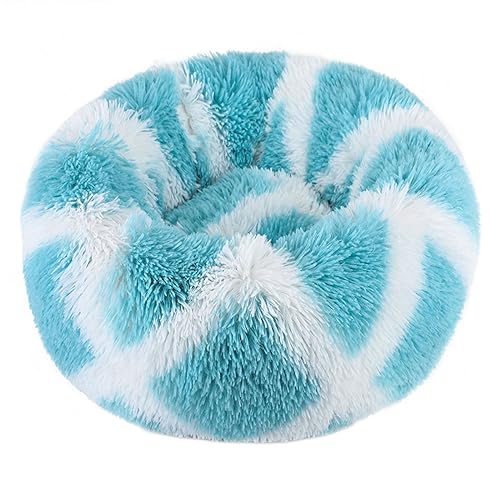 Hundebett, rund, Plüsch, Donut-Form, waschbar, abnehmbar, weich, flauschig, für Hunde und Katzen, bequemes Haustierbett (70 cm, Blau / Weiß, 3) von BangDon