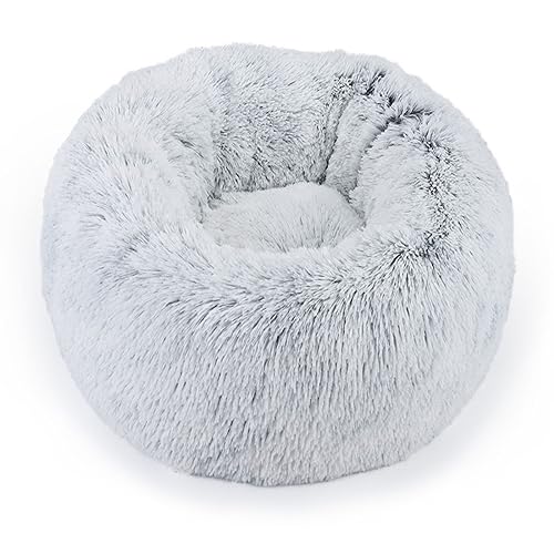 Hundebett, rund, Plüsch, Donut-Form, waschbar, abnehmbar, weich, flauschig, für Hunde und Katzen, bequemes Haustierbett (80 cm, Grau 1) von BangDon