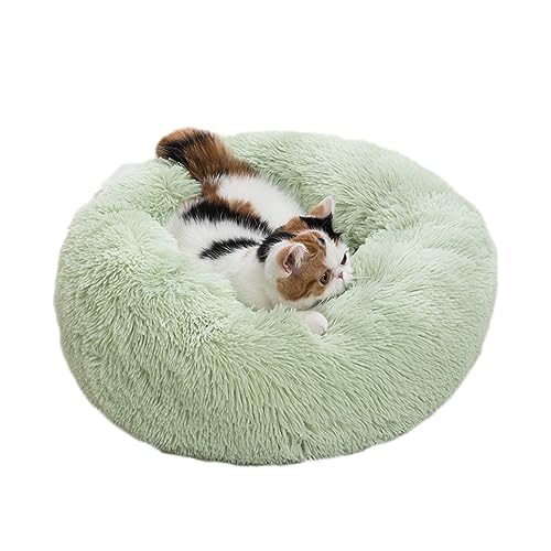 Hundehütte aus Plüsch, rund, Donut-Haustierbett, warm, waschbar, rutschfest, Anti-Angst-Katzenbett, verschiedene Größen, für große/kleine/mittelgroße Katzen, Hunde, 90 cm, Hellgrün von BangDon