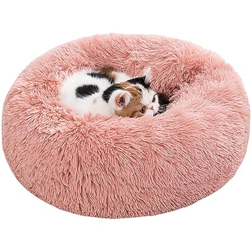 Hundehütte aus Plüsch, rund, Donut-Haustierbett, warm, waschbar, rutschfest, Anti-Angst-Katzenbett, verschiedene Größen, für große/kleine/mittelgroße Katzen, Hunde (50 cm, Rosa) von BangDon