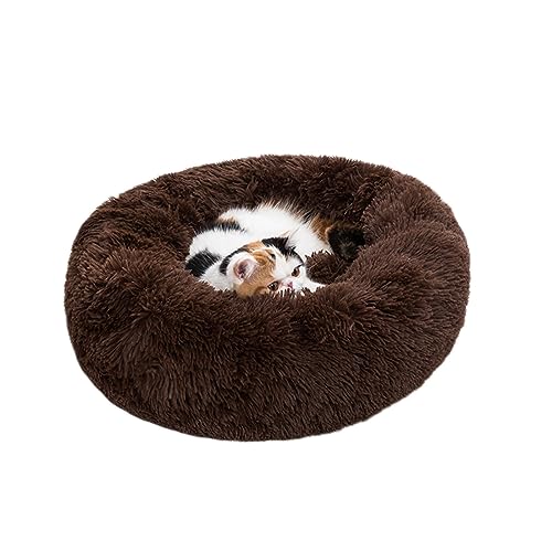 Hundehütte aus Plüsch, rund, Donut-Haustierbett, warm, waschbar, rutschfest, Anti-Angst-Katzenbett, verschiedene Größen, für große/kleine/mittelgroße Katzen, Hunde (50 cm, braun) von BangDon