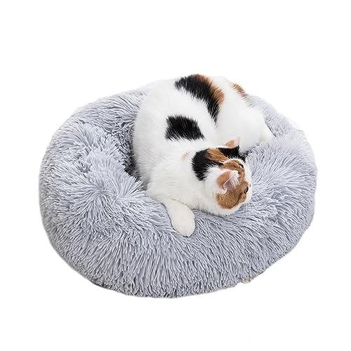 Hundehütte aus Plüsch, rund, Donut-Haustierbett, warm, waschbar, rutschfest, Anti-Angst-Katzenbett, verschiedene Größen, für große/kleine/mittelgroße Katzen, Hunde (80 cm, Hellgrau) von BangDon