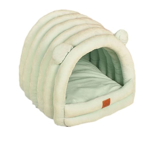 Katzenhöhle, halbgeschlossenes Bett, beruhigend, für den Innenbereich, bequem, Ganzjahres-Katzenzelt, mit rutschfester Unterseite für Katzen, kleine Hunde, Größe S (35 x 33 x 27 cm), Grün) von BangDon