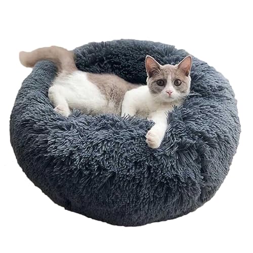 Plüsch-Donut-Haustierbett, flauschig, bequem, für mittelgroße und kleine Hunde, Katzen, gemütlich, Anti-Angst, waschbar, Betten mit rutschfester Unterseite (70 cm, Dunkelgrau) von BangDon