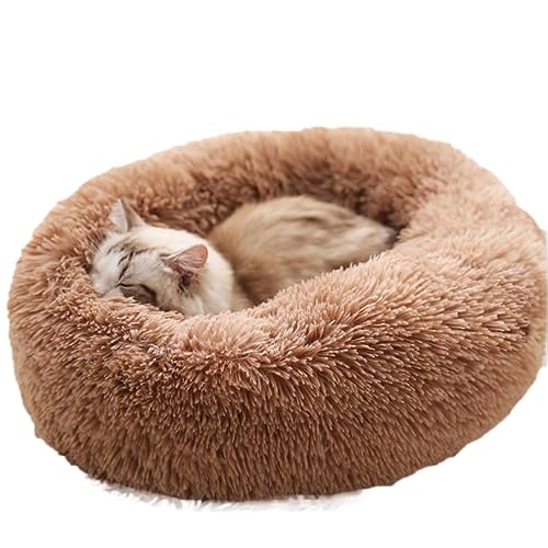 Plüsch-Donut-Haustierbett, flauschig, bequem, für mittelgroße und kleine Hunde, Katzen, gemütlich, Anti-Angst, waschbar, Betten mit rutschfester Unterseite (70 cm, Khaki) von BangDon