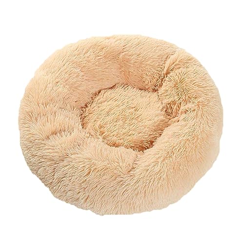 Plüsch-Donut-Haustierbett, flauschig, bequem, für mittelgroße und kleine Hunde, Katzen, gemütlich, Anti-Angst, waschbar, mit rutschfester Unterseite (80 cm, hellbraun) von BangDon