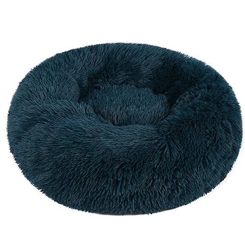 Plüsch-Katzenkissen in Donut-Form, rund, mit rutschfester Unterseite, für Kätzchen, weiches, bequemes Hundebett für kleine, mittelgroße und große Hunde, 100 cm, Dunkelblau von BangDon