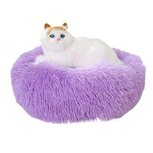 Plüsch-Katzenkissen in Donut-Form, rund, mit rutschfester Unterseite, für Kätzchen, weiches, bequemes Hundebett für kleine, mittelgroße und große Hunde, 110 cm, Violett von BangDon