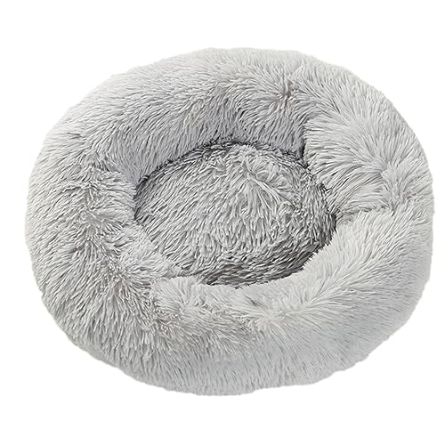 Plüsch-Katzenkissen in Donut-Form, rund, mit rutschfester Unterseite, für Kätzchen, weiches, bequemes Hundebett für kleine, mittelgroße und große Hunde (50 cm, Hellgrau) von BangDon