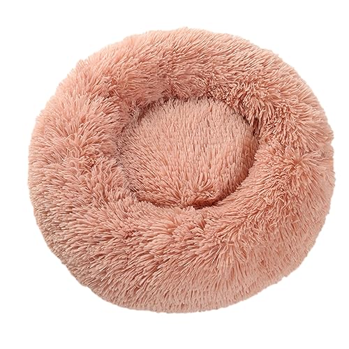 Plüsch-Katzenkissen in Donut-Form, rund, mit rutschfester Unterseite, für Kätzchen, weiches, bequemes Hundebett für kleine, mittelgroße und große Hunde (50 cm, schmutziges Rosa) von BangDon