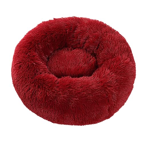 Plüsch-Katzenkissen in Donut-Form, rund, mit rutschfester Unterseite, für Kätzchen, weiches, bequemes Hundebett für kleine, mittelgroße und große Hunde (70 cm, rot) von BangDon