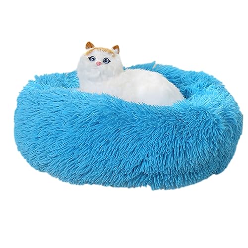 Plüsch-Katzenkissen in Donut-Form, rund, mit rutschfester Unterseite, weich, bequem, für kleine, mittelgroße und große Hunde (70 cm, Himmelblau) von BangDon