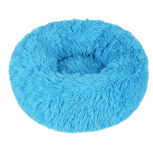 Rundes Plüsch-Donut-Katzen-Hundebett, waschbar, abnehmbar, weich, flauschig, Claming Betten für Hunde und Katzen, bequemes Haustierbett (100 cm, blau) von BangDon
