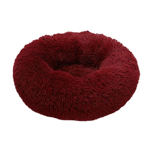 Rundes Plüsch-Donut-Katzen-Hundebett, waschbar, abnehmbar, weich, flauschig, klammendes Bett für Hunde und Katzen, bequemes Haustierbett (100 cm, rot) von BangDon