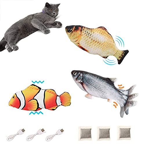 BangShou 3 Stück Elektrisch Spielzeug Fisch USB Elektrische Plüsch Fisch Kicker Katzenspielzeug mit Katzenminze Spielzeug für Katze und Kinder von BangShou