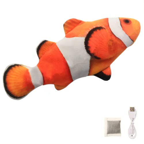 BangShou Katzenspielzeug Clownfisch Fisch Elektrisch mit Katzenminze Aufladbarer Interaktives Simulation Waschbares Plüsch Fischspielzeug für Katze und Kinder (Clownfisch) von BangShou