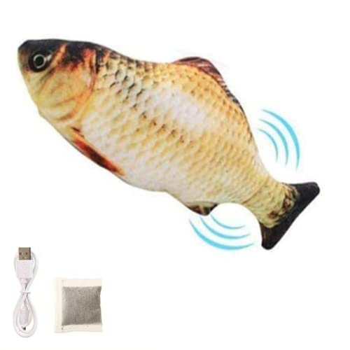 BangShou Katzenspielzeug Fisch Elektrisch mit Katzenminze Aufladbarer Interaktives Simulation Waschbares Plüsch Fischspielzeug (Karausche) von BangShou