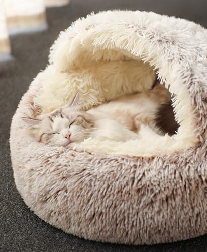 Bankeep Katzenschlafsack, Plüsch-Katzenbett, Decke, selbstwärmend, Katzensack, Haustierzelt, Höhle, weich, rutschfest, waschbares Katzenbett,Kaffee(Plüsch)-50cm von Bankeep