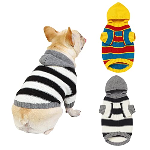 Banooo Hundepullover mit Kapuze, für den Winter, bunt, gestreift, weich, warm, dick, für kleine und mittelgroße Hunde, Katzen, Jungen und Mädchen von Banooo