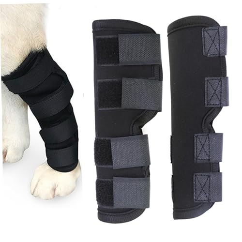 Banziaju Hundekniescheibe, 2pcs Hundebein, Hunde-Hundehock-Gelenk-Stützklammer mit 4 Befestigungsband, Anti-Lick-Vorder-/Rückenknieklammer für Hunde, Hundeknieklammer (schwarz, XL) von Banziaju
