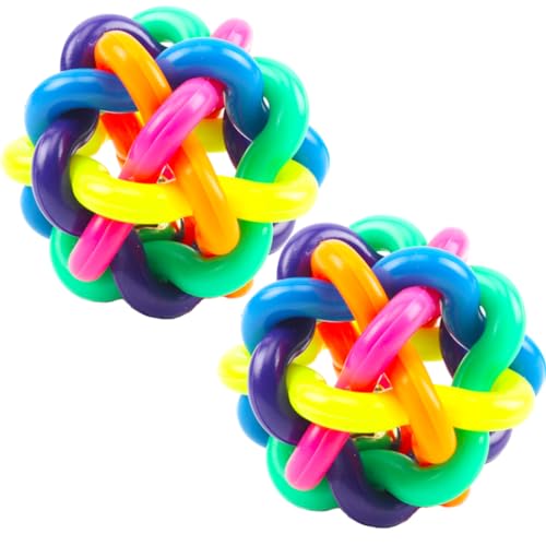 Banziaju geflochtener Bellsdog Gummiball mit Bell Rainbow Bouncy Woven Toy Welpe Chew Ball für aggressives Kauen Training 8 cm 2pcs von Banziaju