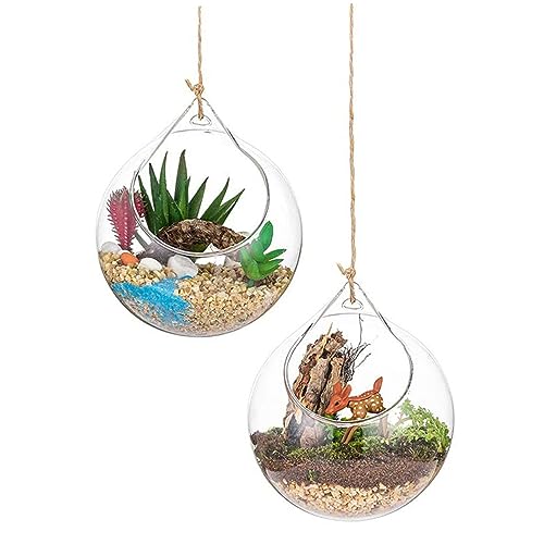 Hängende Glaskugeln, 2 Stück Glas Terrarium Kugeln Mini Teelicht Kerze Halter Moderne Garten Glas Pflanzer Topf mit Lanyard für Haus Hochzeit Party Dekor von Banziaju