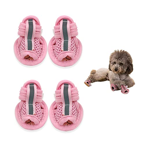 PfotenprotectorsSummer -Hund Sandalen atmungsable Mesh Hund Schuhe Welpenschuhe für heiße Pflasterung weiche Sohle Pfotenschutz für kleine Hunde Rosa Größe 2 von Banziaju