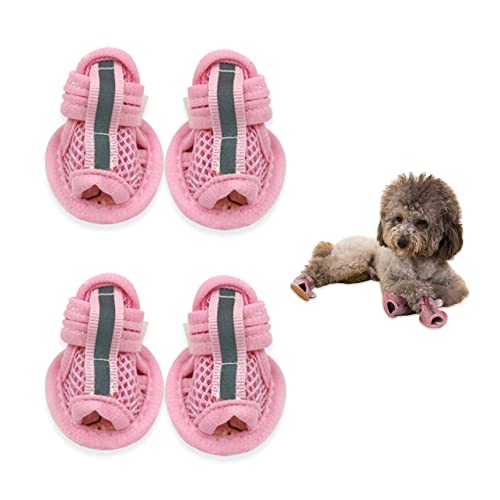 Banziaju Sommersandalen für Hunde, Hundesandalen atmungsaktivem Mesh Sommerhundschuhe Welpenschuhe für heiße Pflasterhundstiefel Pfotenschutz für kleine Hunde, Rose Größe 5 von Banziaju