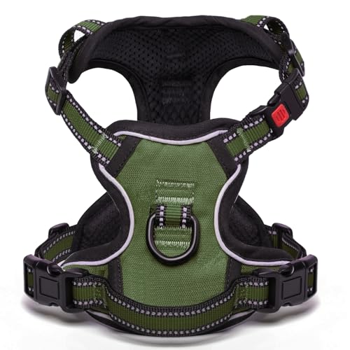 [Neueste Hundegeschirr] BaoCheng Anti Pull Hundegürtel,Kleine/mittlere/große Hunde,Atmungsaktives Mesh, Einfaches Be-und Entladen,3 Schnallen, Sicherheit,Entlastet Husten,Reflektierend(Armeegrün,S) von BaoCheng