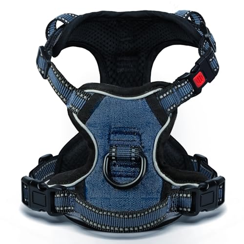 [Neueste Hundegeschirr] BaoCheng Anti Pull Hundegürtel,Kleine/mittlere/große Hunde,Atmungsaktives Mesh, Einfaches Be-und Entladen,3 Schnallen, Sicherheit,Entlastet Husten,Reflektierend(Marineblau,XS) von BaoCheng