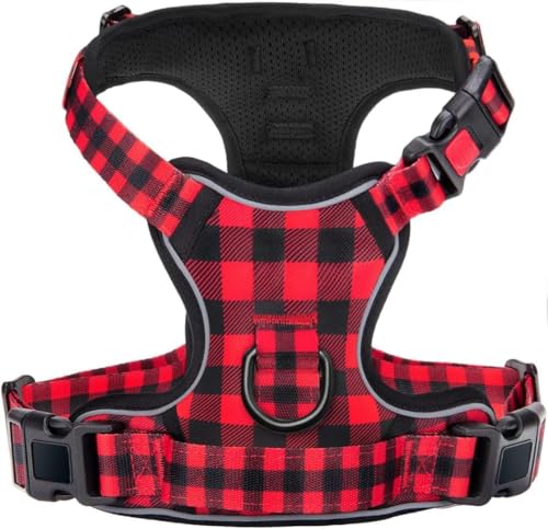 [Neueste Hundegeschirr] BaoCheng Anti Pull Hundegürtel,Kleine/mittlere/große Hunde,Atmungsaktives Mesh, Einfaches Be-und Entladen,3 Schnallen, Sicherheit,Reflektierend(Kariertes Rot,XS) von BaoCheng