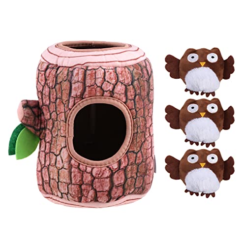 BaoFufc Interaktives Hundespielzeug, Quietschtier, Plüschtier, gefülltes Kauspielzeug für kleine bis Hunde, Tierform, Hundespielzeug, Plüsch, quietschend, Baumloch-Eule von BaoFufc