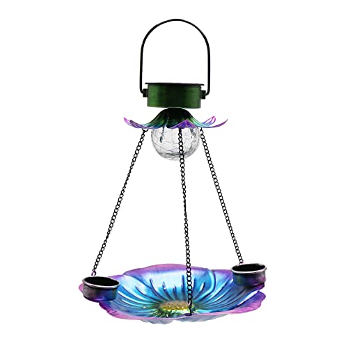 Blumenform Solar Vogelfutterstation Schmiedeeisen Beleuchtung Vogelfutterspender mit Wasserbecher Hinterhof Hängende Futterstation für Wildvögel Automatische Futterstation Katze Trockenfutter Katze von BaoFufc