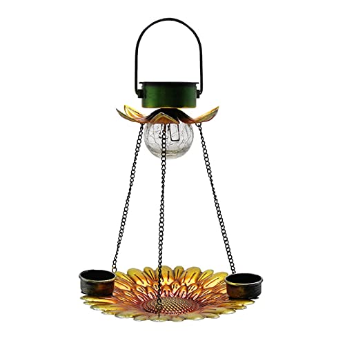 Blumenform Solar Vogelfutterstation Schmiedeeisen Beleuchtung Vogelfutterspender mit Wasserbecher Hinterhof Hängende Futterstation für Wildvögel Automatische Futterstation Katze Trockenfutter Katze von BaoFufc
