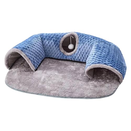 Baoblaze 2 in 1 Katzen -Tunnel Bettspiel Center Kleiner Tier Tunnel Versteck Katzentunnel Teppich Teppich -Tunnel für Kätzchen Innenkatzen im Freien, Blue L von Baoblaze