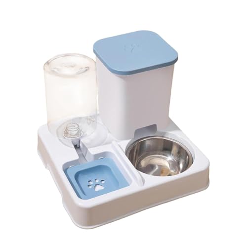 Baoblaze Automatischer Futterspender für Haustiere, abnehmbares 2-in-1-Futter- und Tränkeset, Trocken- und Nasstrennung für Reisen, Blau Weiss von Baoblaze