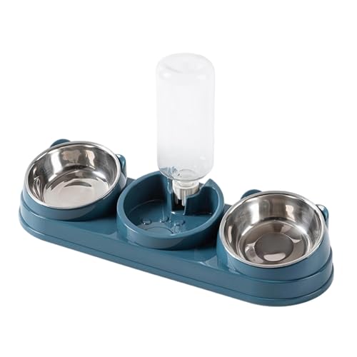 Baoblaze Dreifacher Katzennapf, Futterspender mit Wasserspender, 15° geneigt, erhöhter Katzennapf, Futter- und Wassernapf-Set für kleine Hunde und Kaninchen, Dunkelblau von Baoblaze