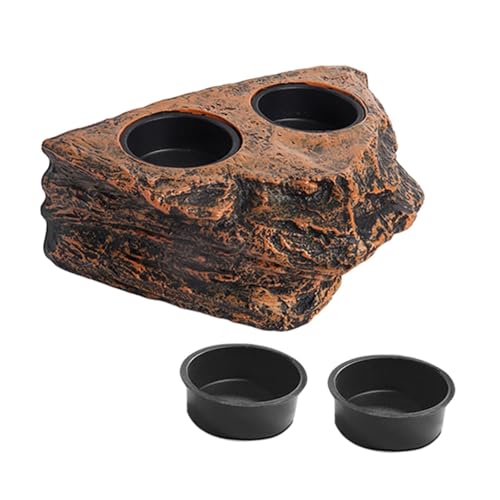 Baoblaze Futtertablett-Plattform für Reptilien, Felsimitat-Design, vielseitige Futter- und Wasserschale, Gecko-Leiste für Laubfrösche, Schildkröten, Zubehör, Doppelsteckplätze von Baoblaze
