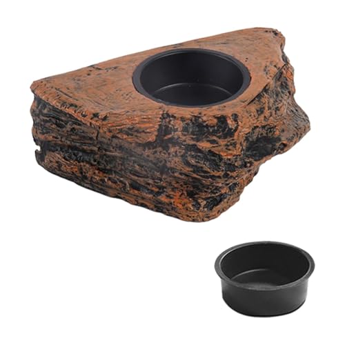 Baoblaze Futtertablett-Plattform für Reptilien, Felsimitat-Design, vielseitige Futter- und Wasserschale, Gecko-Leiste für Laubfrösche, Schildkröten, Zubehör, Einzelsteckplatz von Baoblaze