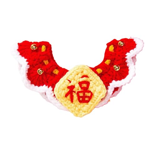 Baoblaze Gestricktes Neujahrs-Katzenhalsband, verstellbares Kostüm, handgefertigt, handgewebt, Häkel-Lätzchen, Kätzchen-Halskette, Schal für Kätzchen, Fu von Baoblaze