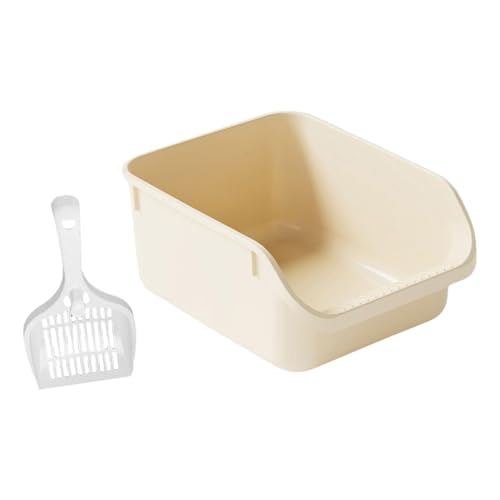 Baoblaze Halbgeschlossene, antihaftbeschichtete Katzentoilette, Katzenstreubehälter, leicht zu tragende Bettpfanne, Kätzchen-Toilette, Haustier-Katzentoilette, Beige von Baoblaze