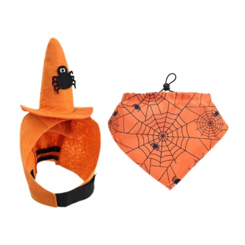 Baoblaze Halloween-Kostüm für Haustiere, Hut und Bandana-Set, kreativ, süß, Halloween-Party-Dekoration, lustig für Hunde, Katzen, Welpen, Orange L von Baoblaze