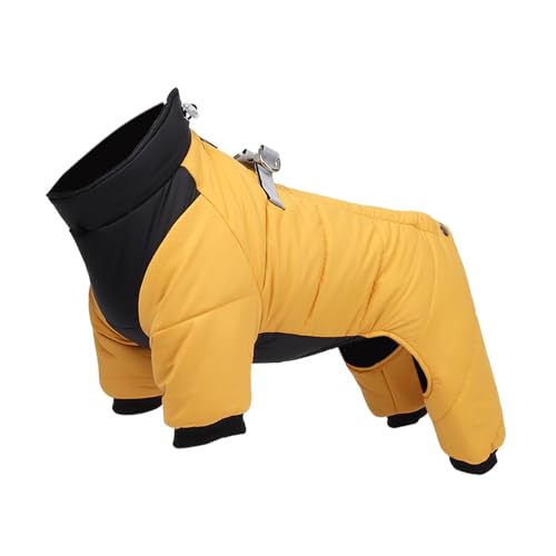 Baoblaze Hunde-Wintermantel, Hundemantel mit Geschirr, Rollkragen-Hunde-Winterjacke, warme Hundekleidung mit Reißverschluss und reflektierenden Streifen, gelb XL von Baoblaze