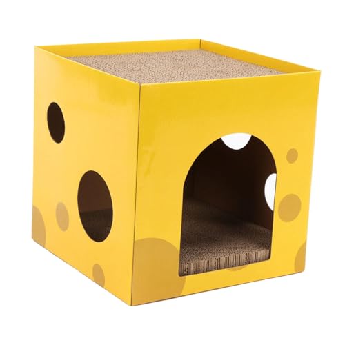Baoblaze Katzen-Kratzkarton, Haus-Kratzlounge, Haustierbedarf, Kaninchen, 2-in-1, Möbelschutz, verstecktes Kratzbrett, 35x35x35cm von Baoblaze